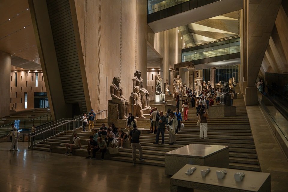 Giza Pyramids and Grand Egyptian Museum in Cairo, Egypt