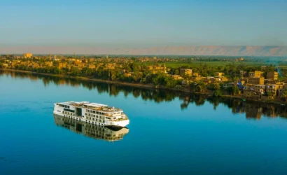 Luxury Nile cruise ship sailing on the Nile River in Aswan, Egypt