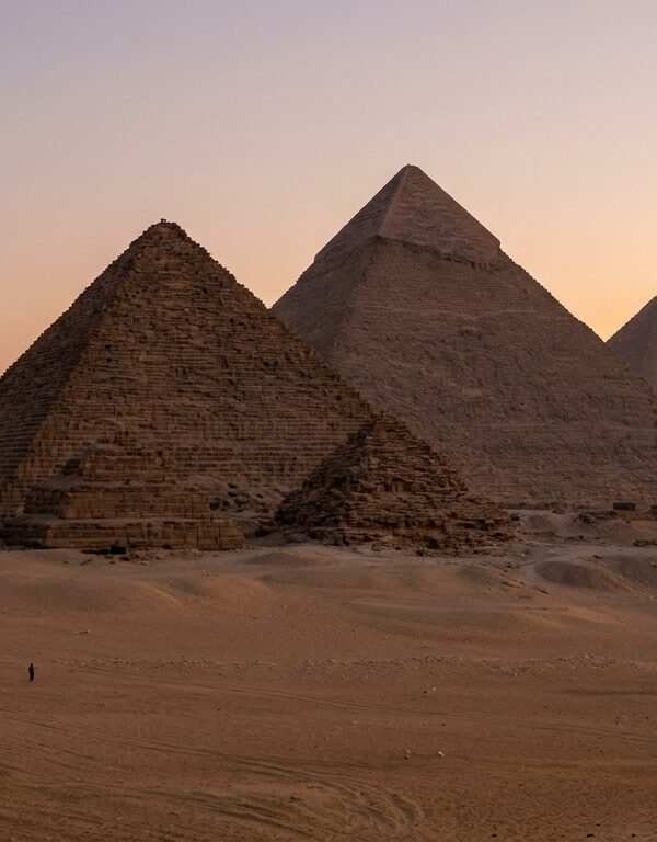 The Great Pyramids of Giza at sunset in Egypt